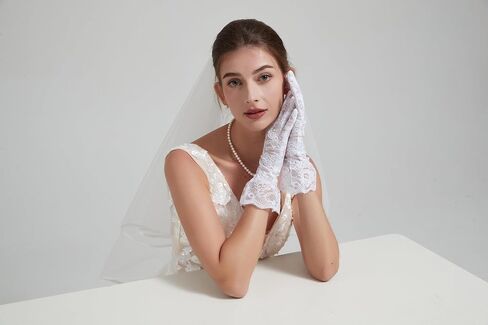 Lace Gloves with Tulle Mesh Border, Pearls, Opera Tea Party Gloves for Women, Formal in Saudi Arabia