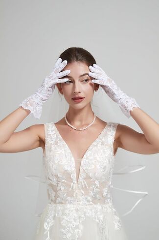Lace Gloves with Tulle Mesh Border, Pearls, Opera Tea Party Gloves for Women, Formal in Saudi Arabia