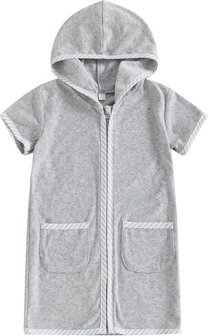 Girls Boys Hooded Terry Coverups One Piece Swimsuits Summer Striped Trim Zip Up Short Sleeve Swim Cover Up Beachwear in Kuwait