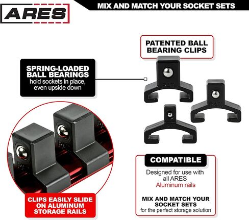 ARES 60041-مجموعة قضبان مقابس ألومنيوم زرقاء مقاس 17 بوصة من 3 قطع - 1/4 بوصة، 3/8 بوصة، و1/2 بوصة، تحتوي منظمات مقبس المحرك على 48 مقبسًا in Kuwait