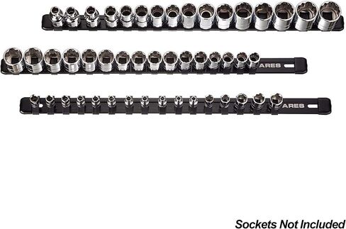 ARES 60041-مجموعة قضبان مقابس ألومنيوم زرقاء مقاس 17 بوصة من 3 قطع - 1/4 بوصة، 3/8 بوصة، و1/2 بوصة، تحتوي منظمات مقبس المحرك على 48 مقبسًا in Kuwait