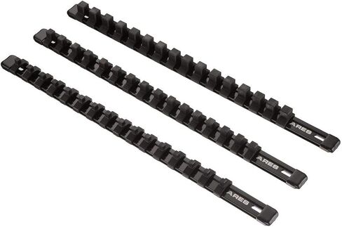 ARES 60041-مجموعة قضبان مقابس ألومنيوم زرقاء مقاس 17 بوصة من 3 قطع - 1/4 بوصة، 3/8 بوصة، و1/2 بوصة، تحتوي منظمات مقبس المحرك على 48 مقبسًا in Kuwait
