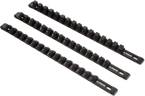 ARES 60041-مجموعة قضبان مقابس ألومنيوم زرقاء مقاس 17 بوصة من 3 قطع - 1/4 بوصة، 3/8 بوصة، و1/2 بوصة، تحتوي منظمات مقبس المحرك على 48 مقبسًا in Kuwait