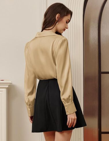 Belle Poque Women's Satin Blouses Long Sleeve Button Down Work Shirts Silk Business Casual Collared Tops in Saudi Arabia