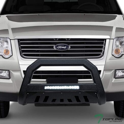 سوداء أسود AVT النمط الألمنيوم LED LED Bulr Bar Brant Push Presh Grille Grille Grille Grille مع لوحة زرقاء متوافقة مع 06-10 Ford Explorer / 07-10 11 Explorer Sport Trac in Kuwait