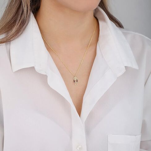 14k Gold Owl Necklace - Dainty 14k Gold Necklace, Yellow Gold Pendant, Owl Necklace, Gold Necklace for Women | 18'' in Saudi Arabia