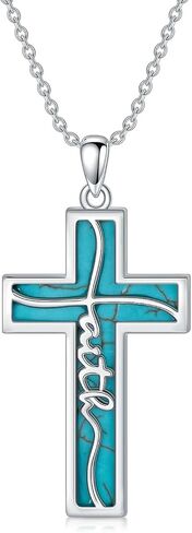 Natural Gemstone Faith Cross Necklace for Women 925 Sterling Silver Faith Cross Pendant مع هدايا مجوهرات الأحجار الكريمة الأصلية in Kuwait