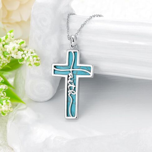 Natural Gemstone Faith Cross Necklace for Women 925 Sterling Silver Faith Cross Pendant مع هدايا مجوهرات الأحجار الكريمة الأصلية in Kuwait