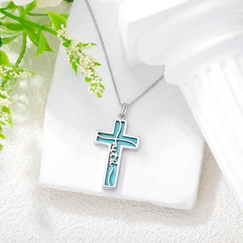 Natural Gemstone Faith Cross Necklace for Women 925 Sterling Silver Faith Cross Pendant مع هدايا مجوهرات الأحجار الكريمة الأصلية in Kuwait