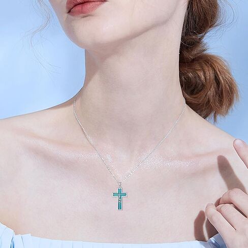 Natural Gemstone Faith Cross Necklace for Women 925 Sterling Silver Faith Cross Pendant مع هدايا مجوهرات الأحجار الكريمة الأصلية in Kuwait