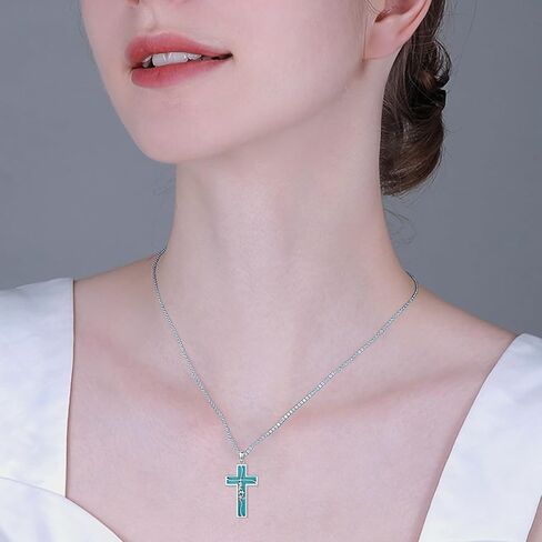 Natural Gemstone Faith Cross Necklace for Women 925 Sterling Silver Faith Cross Pendant مع هدايا مجوهرات الأحجار الكريمة الأصلية in Kuwait