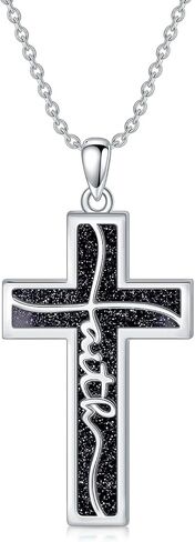 Natural Gemstone Faith Cross Necklace for Women 925 Sterling Silver Faith Cross Pendant مع هدايا مجوهرات الأحجار الكريمة الأصلية in Kuwait