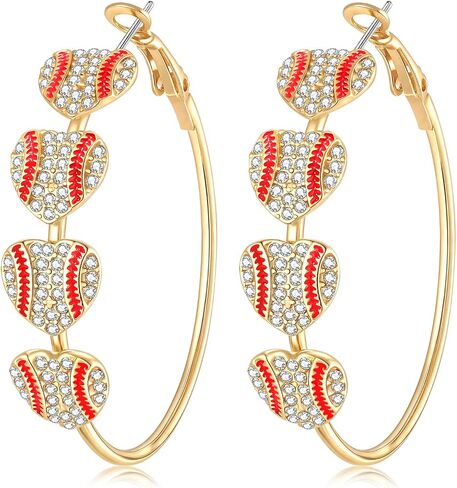 NLCAC Sports Earrings Rhinestone Basketball Football Baseball Hoop Earrings Gold Hoops Sports Fan Jewelry in Saudi Arabia