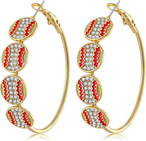 NLCAC Sports Earrings Rhinestone Basketball Football Baseball Hoop Earrings Gold Hoops Sports Fan Jewelry in Saudi Arabia