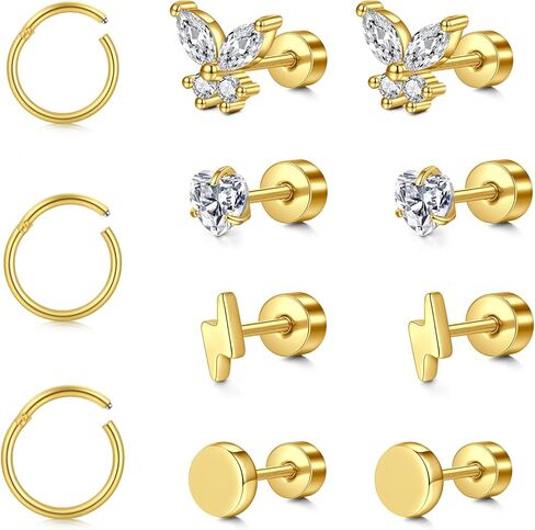 MODRSA 20g 16g Cartilage Earrings for Women Silver Gold Helix Piercing Jewelry Surgical Steel Hypoallergenic Flat Back Earrings Cartilage Hoop for Women Forward Helix Earring Tragus Jewelry Screw Back in Saudi Arabia