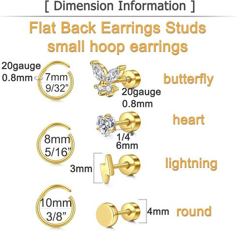 MODRSA 20g 16g Cartilage Earrings for Women Silver Gold Helix Piercing Jewelry Surgical Steel Hypoallergenic Flat Back Earrings Cartilage Hoop for Women Forward Helix Earring Tragus Jewelry Screw Back in Saudi Arabia