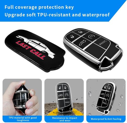 Creative Logo Key Fob Cover Case, Compatible with Challenger Charger, Soft TPU, Full Protection Key Fob Protector Shell (Last Call-Black, Charger) in Saudi Arabia