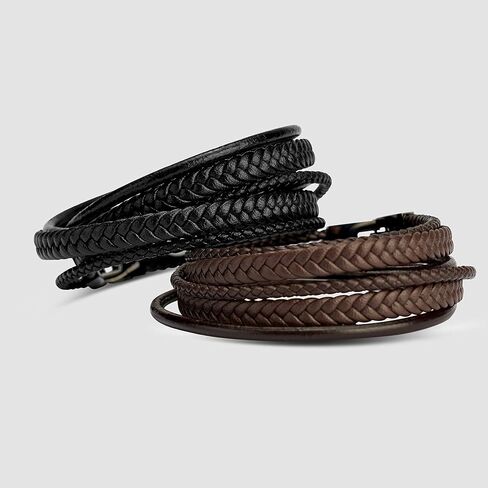 SERASAR | Premium Leather Wrap Bracelet [Wrap] for Men in Black & Brown | Different Lengths | Stainless Steel Clasp | Includes Jewelry Box | Great Gift for Men in Kuwait
