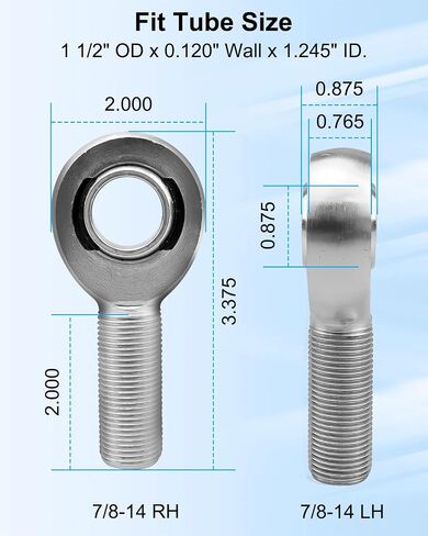 7/8 × 7/8-14 طقم نهاية قضيب مفاصل HEIM للتوجيه والتعليق ، مع فاصل 7/8-1/2 HMS و. in Saudi Arabia
