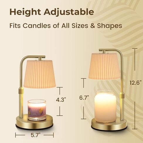 White Classic Candle Warmer Lamp Melter - Handcrafted Ceramic Lamp Shade - Gold Base, Adjustable Height Candle Lamp Warmer with Timer, Dimmer, 2 Bulbs - fits Various Size Scented Candles, Gift in Saudi Arabia