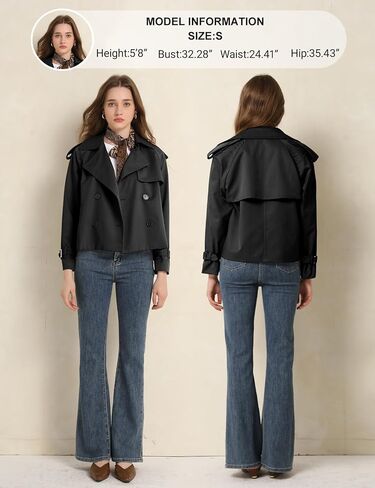 PEHMEA Women's Crop Double Breasted Trench Coat with Pockets, 2025 Spring Casual Trendy Work Office Travel Short Jackets in Kuwait