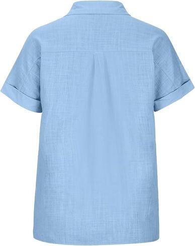 Summer Tops for Women 2025 Trendy Cotton Linen Button Down Shirts Business Casual Short Sleeve Blouses Work Clothes in Saudi Arabia