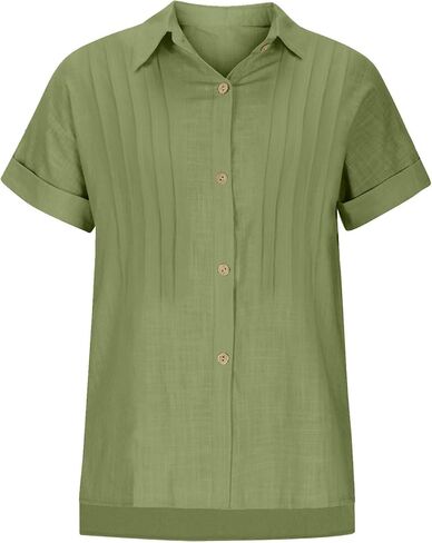 Summer Tops for Women 2025 Trendy Cotton Linen Button Down Shirts Business Casual Short Sleeve Blouses Work Clothes in Saudi Arabia