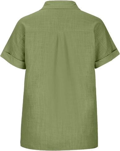 Summer Tops for Women 2025 Trendy Cotton Linen Button Down Shirts Business Casual Short Sleeve Blouses Work Clothes in Saudi Arabia