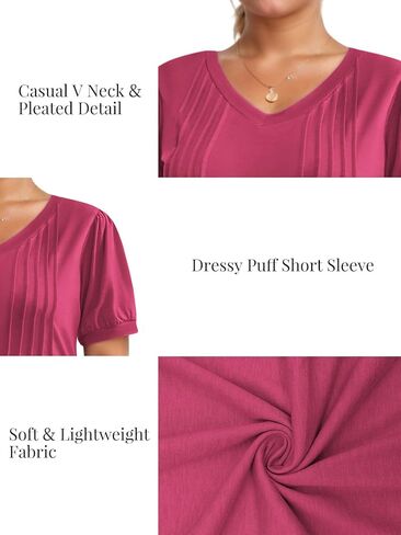 VISLILY Womens-Plus-Size-Summer-Tops Casual V Neck T Shirts Dressy Puff Short Sleeve Tunics Tee Cute Pleated Blouses XL-5XL in Saudi Arabia