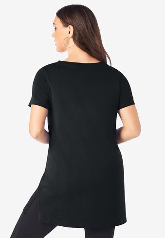 Roaman's Women's Plus Size Ultimate Cotton V-Neck Short Sleeve Tunic in Kuwait