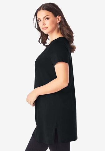 Roaman's Women's Plus Size Ultimate Cotton V-Neck Short Sleeve Tunic in Kuwait