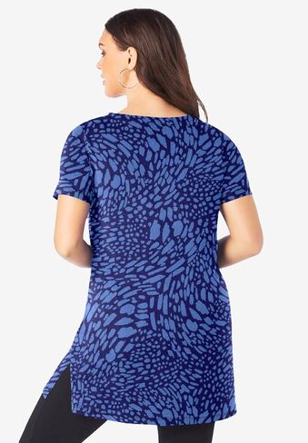 Roaman's Women's Plus Size Plus Size Cotton Short Sleeve V-Neck Ultimate Tunic in Saudi Arabia
