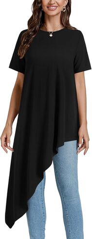 Lyaner Women's Tunic Tunic Tops قصيرة الأكمام القصيرة تنحنح قمصان بلوزة أرجوحة فضفاضة in Saudi Arabia