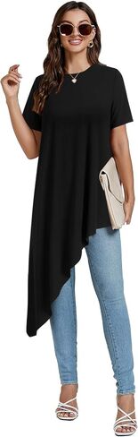 Lyaner Women's Tunic Tunic Tops قصيرة الأكمام القصيرة تنحنح قمصان بلوزة أرجوحة فضفاضة in Saudi Arabia