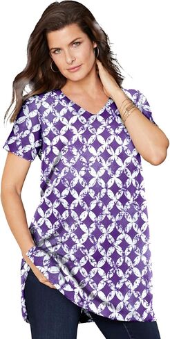 Roaman's Women's Plus Size Plus Size Cotton Short Sleeve V-Neck Ultimate Tunic in Saudi Arabia