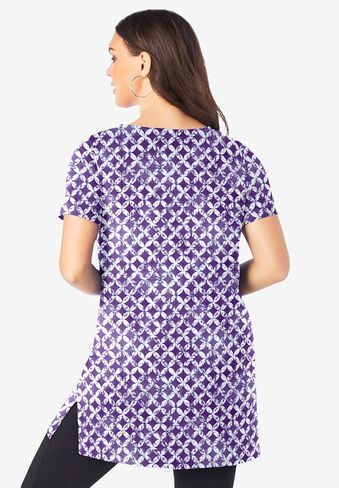 Roaman's Women's Plus Size Plus Size Cotton Short Sleeve V-Neck Ultimate Tunic in Saudi Arabia