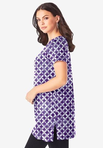 Roaman's Women's Plus Size Plus Size Cotton Short Sleeve V-Neck Ultimate Tunic in Saudi Arabia