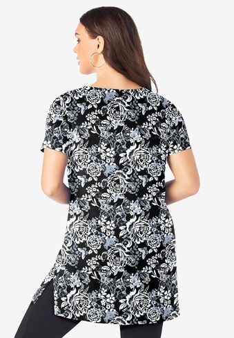 Roaman's Women's Plus Size Ultimate Cotton V-Neck Short Sleeve Tunic in Kuwait