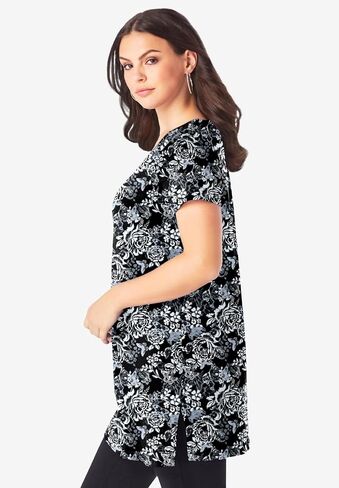 Roaman's Women's Plus Size Ultimate Cotton V-Neck Short Sleeve Tunic in Kuwait