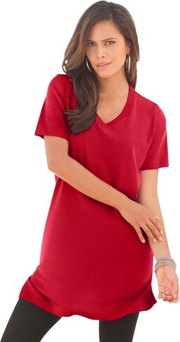 Roaman's Women's Plus Size Ultimate Cotton V-Neck Short Sleeve Tunic in Saudi Arabia
