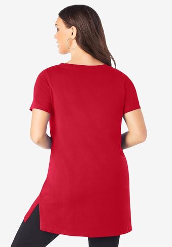 Roaman's Women's Plus Size Ultimate Cotton V-Neck Short Sleeve Tunic in Saudi Arabia