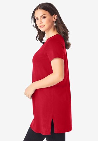 Roaman's Women's Plus Size Ultimate Cotton V-Neck Short Sleeve Tunic in Saudi Arabia