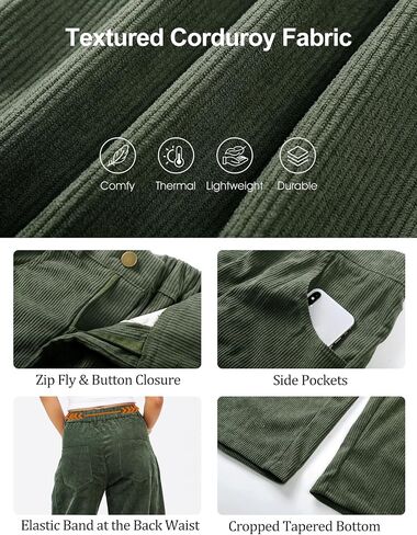 Flygo Womens Corduroy Pants Mid Rise Corduroy Barrel Pants Wide Leg Elastic Waist Cord Pants Casual Baggy Trousers in Saudi Arabia