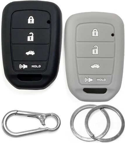 2pcs انقر وتناسب مفتاح السيليكون مفتاح FOB متوافق مع Honda CR-V 2013-2019 ، Civic 2013-2018 ، Accord 2013-2017 ، Fit/Jazz 2017-2020 ، Crosstour-Car Key Shell Rubber Protector 4-Buttons ، Black+Red in Kuwait