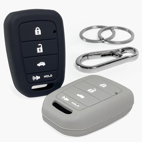 2pcs انقر وتناسب مفتاح السيليكون مفتاح FOB متوافق مع Honda CR-V 2013-2019 ، Civic 2013-2018 ، Accord 2013-2017 ، Fit/Jazz 2017-2020 ، Crosstour-Car Key Shell Rubber Protector 4-Buttons ، Black+Red in Kuwait