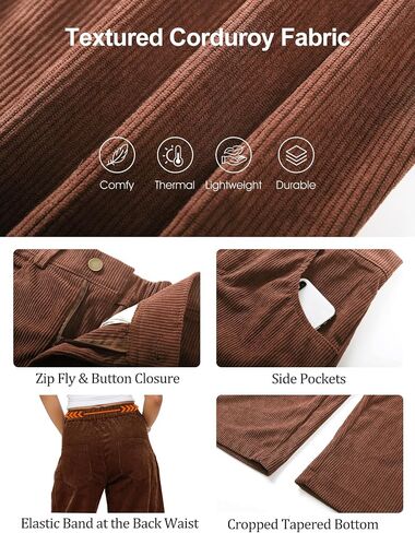 Flygo Womens Corduroy Pants Mid Rise Corduroy Barrel Pants Wide Leg Elastic Waist Cord Pants Casual Baggy Trousers in Saudi Arabia