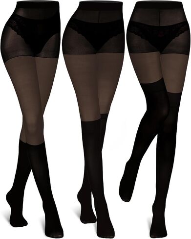Jansun 3 Pairs Womens Faux Thigh High Fishnet Stockings Women Fishnet Tights Patterned Pantyhose Over the Knee Goth Striped Suspender Tights in Saudi Arabia