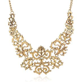 Vintage Hollow Filigree Floral Exaggerated Choker Statement Retro Necklace for Women Men Short Chunky Ethnic Ancient Gold Silver Carved Lace Pendant Collar Bib Clavicle Chain Gypsy Tribal Jewelry in Saudi Arabia
