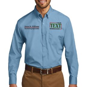 Custom Embroidered Long Sleeve Poplin Shirt for Men Personalized Embroidery Add Your Name Text Carefree Shirt in Saudi Arabia