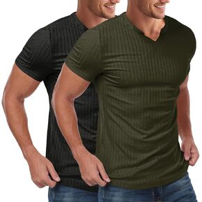 Oymyakon Mens Muscle Slim T Shirts V Neck Short Sleeve Henley Shirt Summer Gym Workout Athletic Tees in Kuwait